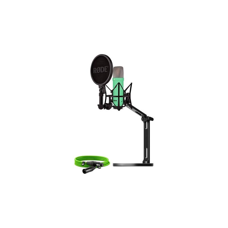 Rode Micrófono Nt1 Signature + Cable Xlr + Brazo De Estudio De Escritorio, Micrófono Verde Claro, Paquete Buroint1gn