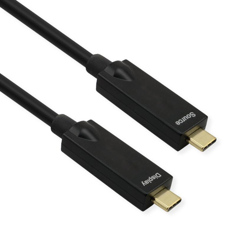 Roline Usb 3.2 Gen 2 Cable, Aoc, C-C, St St, 10gbit S, 4k60hz, Pd (Power Delivery) 60w, Schwarz, 15 M