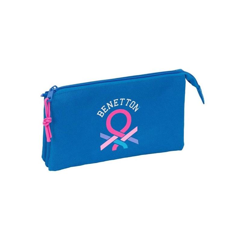 Safta Benetton Basics Azulina Portatodo - 3 Compartimentos Con Cremalleras - Bolsillo Interior - 0.6l - 220x30x120mm -