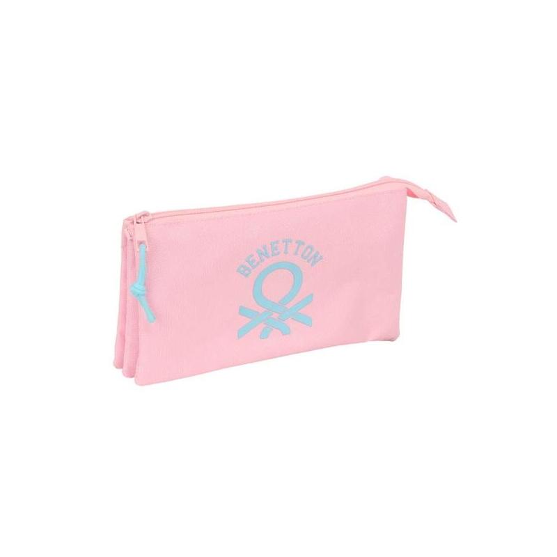 Safta Benetton Basics Portatodo - 3 Compartimentos Con Cremalleras - Bolsillo Interior - 0.6l - 220x30x120mm - Color