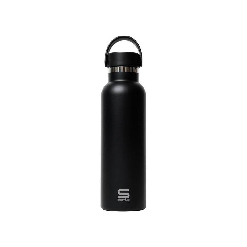 Safta Botella Termo De 600ml - Acero Inoxidable - Base De Silicona Antideslizante - Asa Superior - Negro