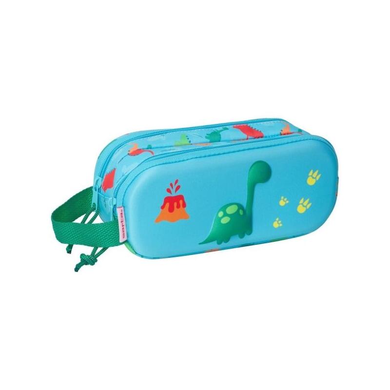 Safta Dino Portatodo - 2 Compartimentos Con Cremalleras - Asa Lateral - Azul