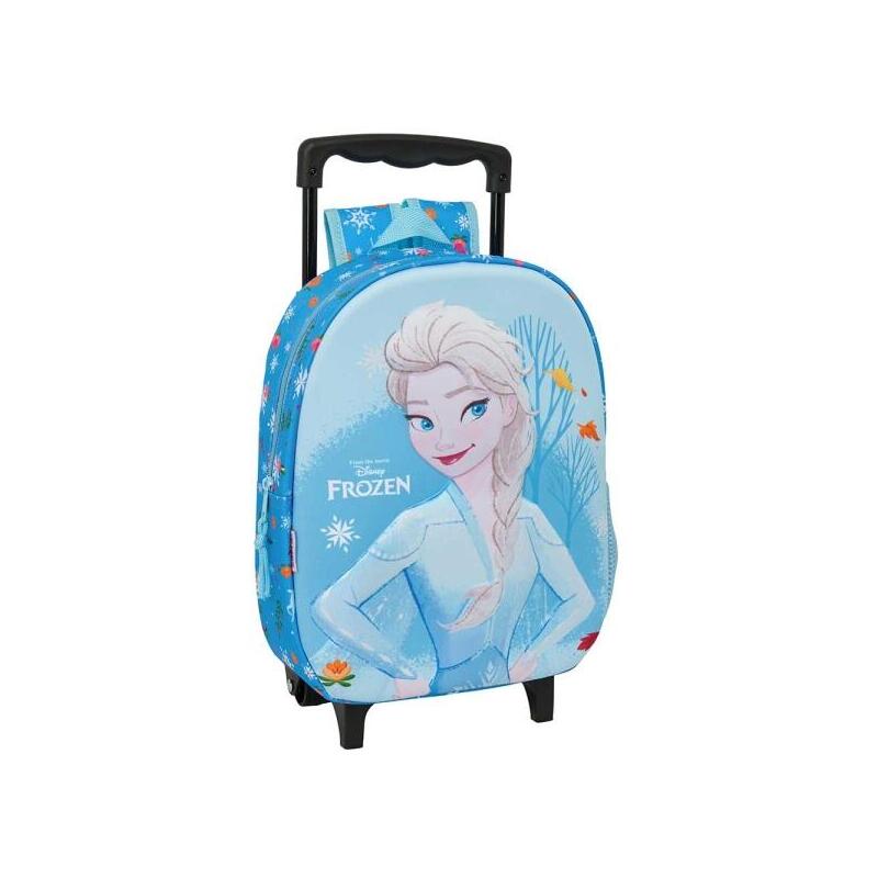 Safta Frozen 3d Mochila Con Carro - Portabotellas - Hombreras Acolchadas - Asa De Mano - 27x33x10cm - Azul Claro