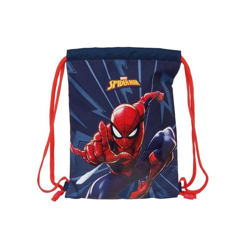 Safta Spider-Man Saco Plano - Bolsillo Con Cremallera - Cierre Con Cordones - 3l - Ligero Y Compacto - 260x10x340mm -
