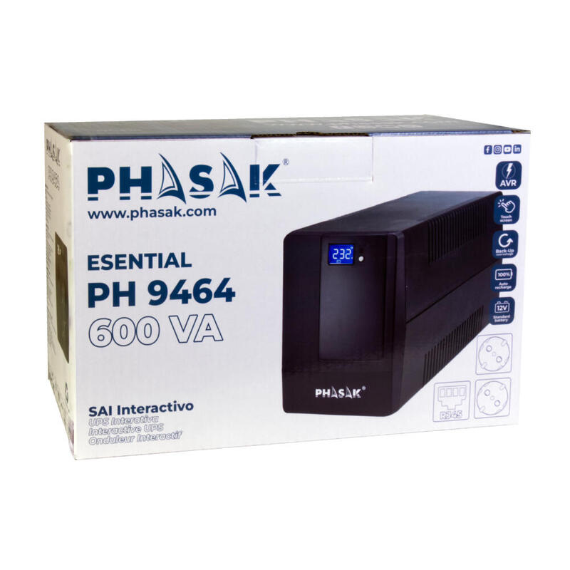 Sai Línea Interactiva Phasak 600 Va Lcd 600va 2 Salidas Formato Torre