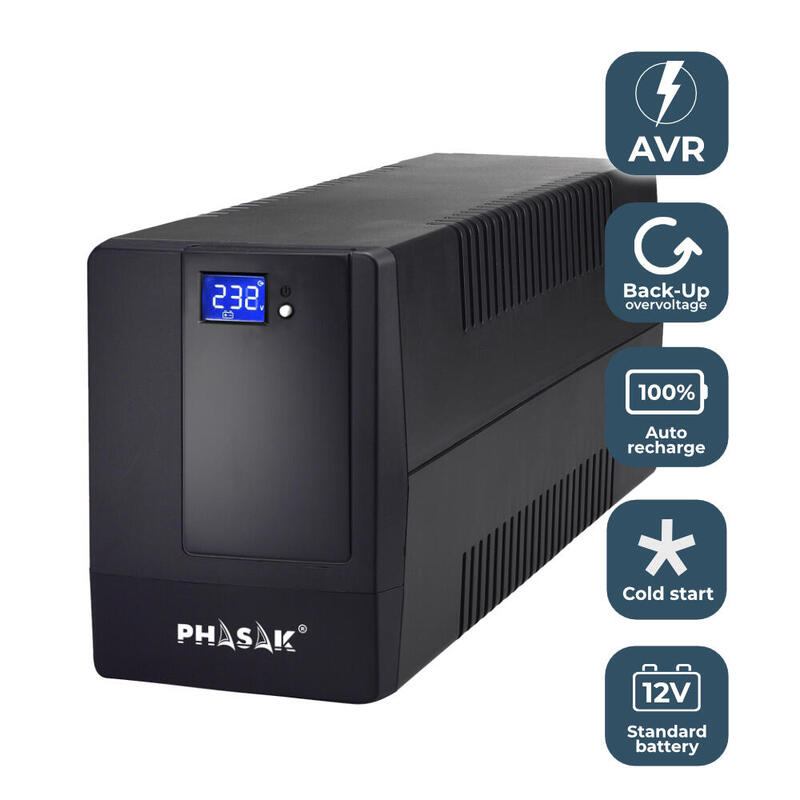 Sai Línea Interactiva Phasak 600 Va Lcd 600va 2 Salidas Formato Torre