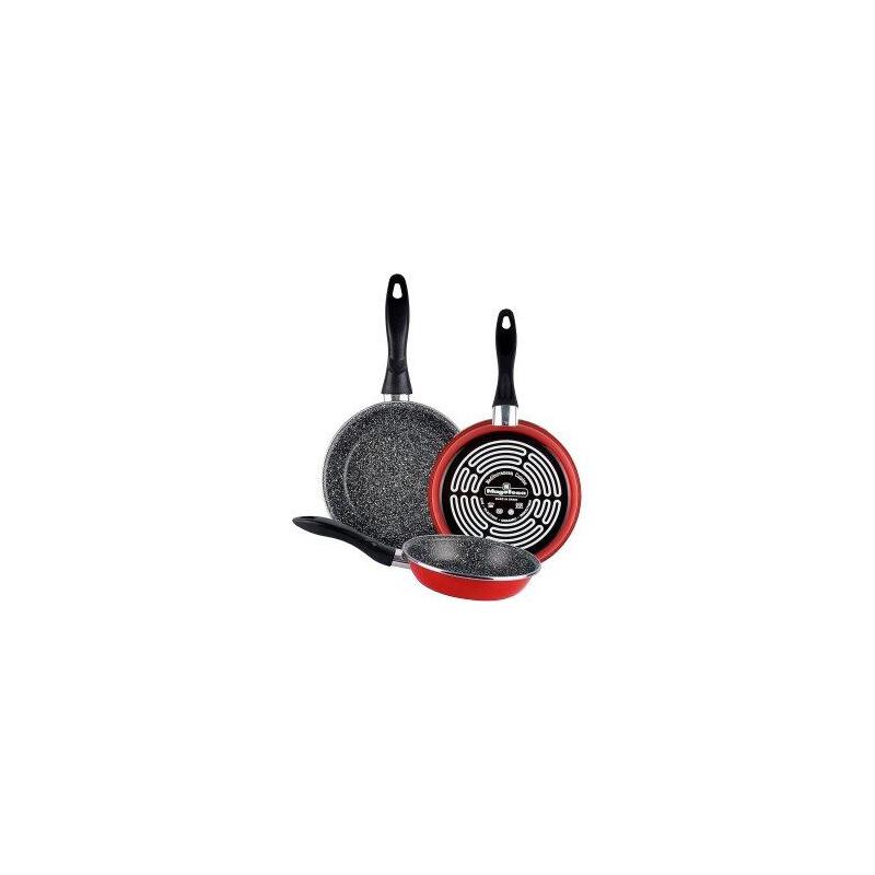 Sarten Magefesa K2 Rojo 20-24-28 Lote Acero Antiadherente Efecto Piedra Todo Tipo Cocinas