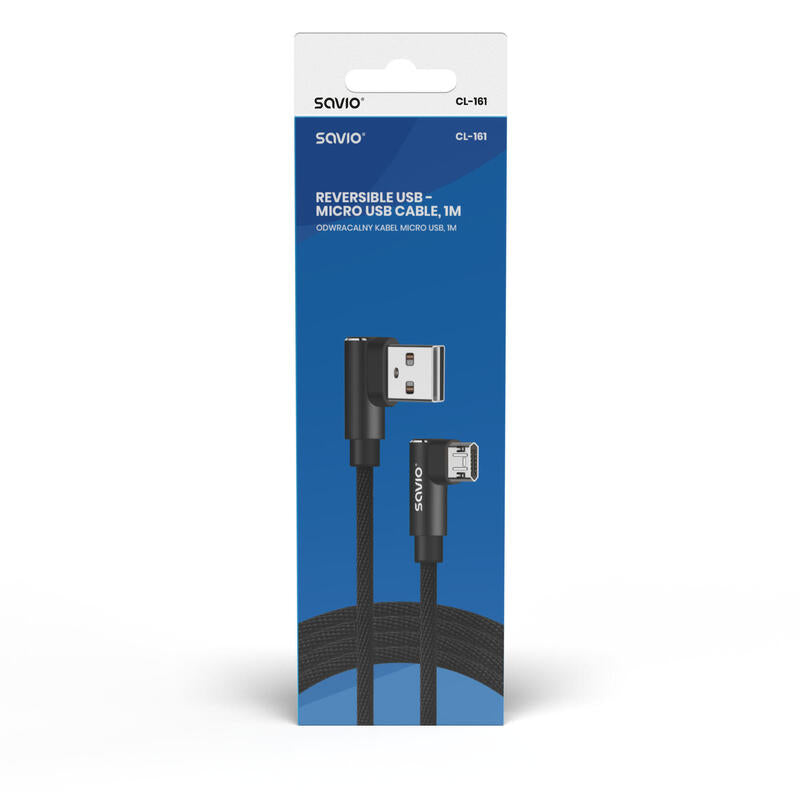 Savio Cl-161 Dwustronny Kabel Usb- Micro Usb, 1m, Ktowy, Oplot Cable Usb Usb 2.0 Usb A Micro-Usb A Negro