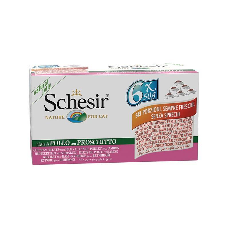 Schesir Filetes De Pollo Con Jamón En Gelatina - Comida Húmeda Para Gatos - 6x50g