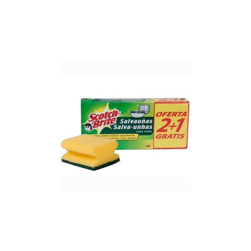 Scotch-Brite Classic Pack De 3 Estropajos De Cocina - Proteccion Para Los Dedos - Promocion 2 + 1 Gratis - Color