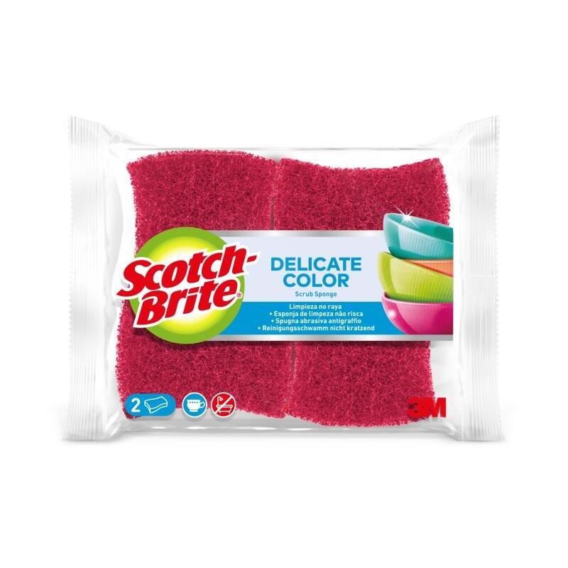 Scotch-Brite Delicate Color Pack De 2 Estropajos De Cocina - Proteccion Para Los Dedos - No Raya - Rojo