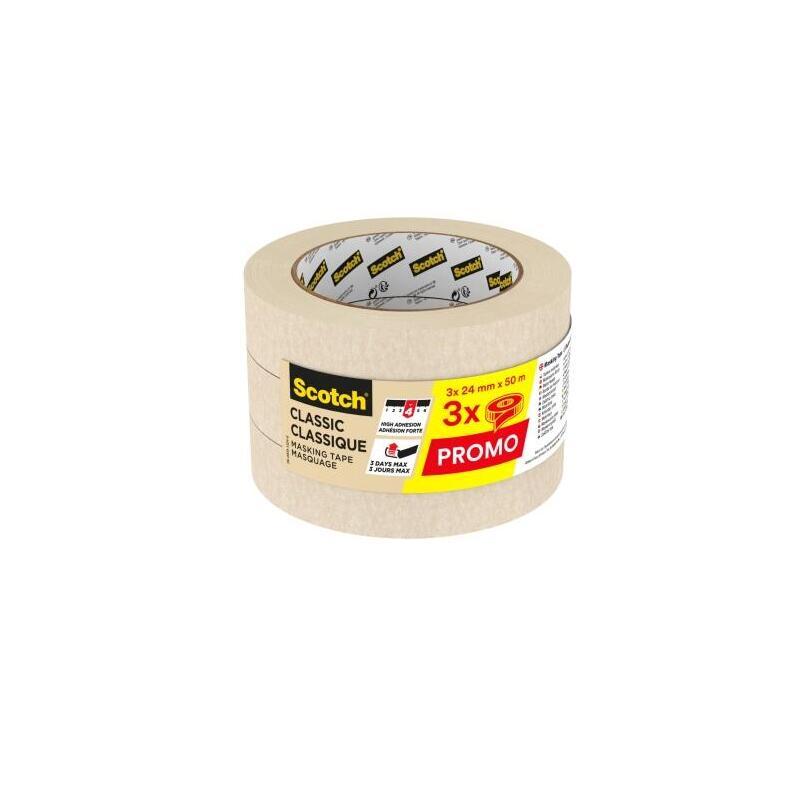 Scotch Classic Pack De 3 Cintas De Enmascarar - 24mm X 50m - Blanco