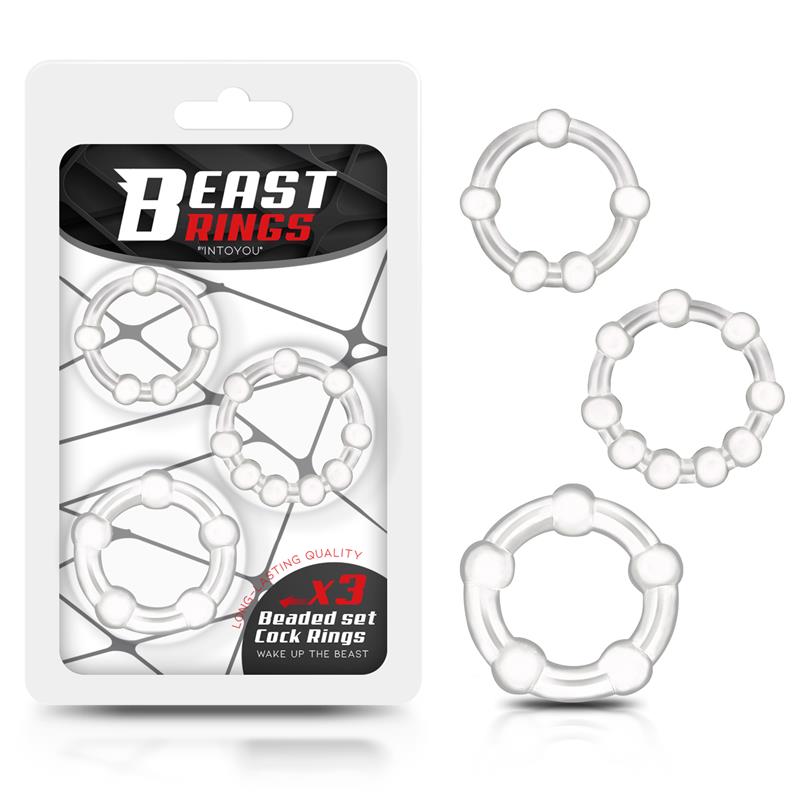Set 3 Anillos Para El Pene Beaded Flexibles Transparente
