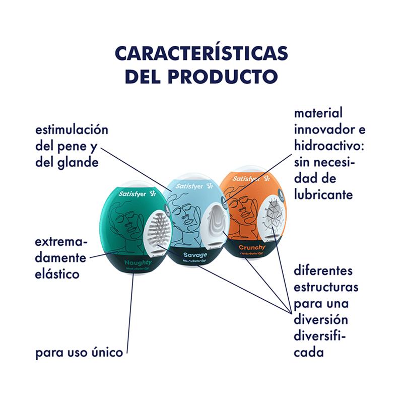 Satisfyer - 3 Huevos Masturbadores Naughty, Savage & Crunchy