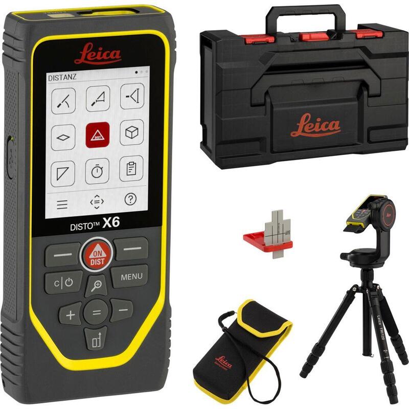 Set De Medidor Láser Leica Disto X6-P2p Paquete De Distancia De Última Generación Con Adaptador Leica Dst 360-X, Trípode Tri 120 Y Tablilla De Puntería Gzm 3 En Estuche (Uso En Interior Y Exterior)