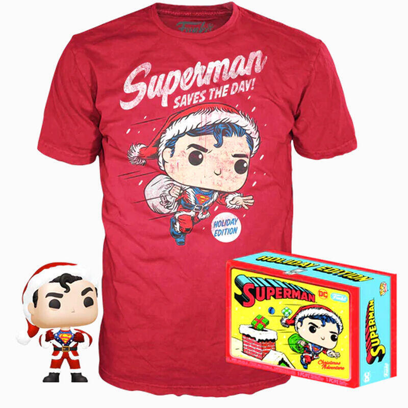 Set Figura Pop & Tee Dc Comics Superman Exclusive Flocked Talla M