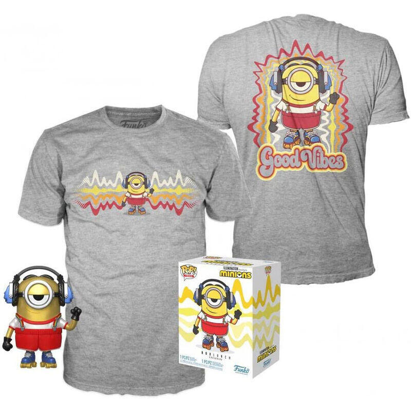 Set Figura Pop & Tee Minions Roller Skating Stuart Metallic Exclusive Talla Xl