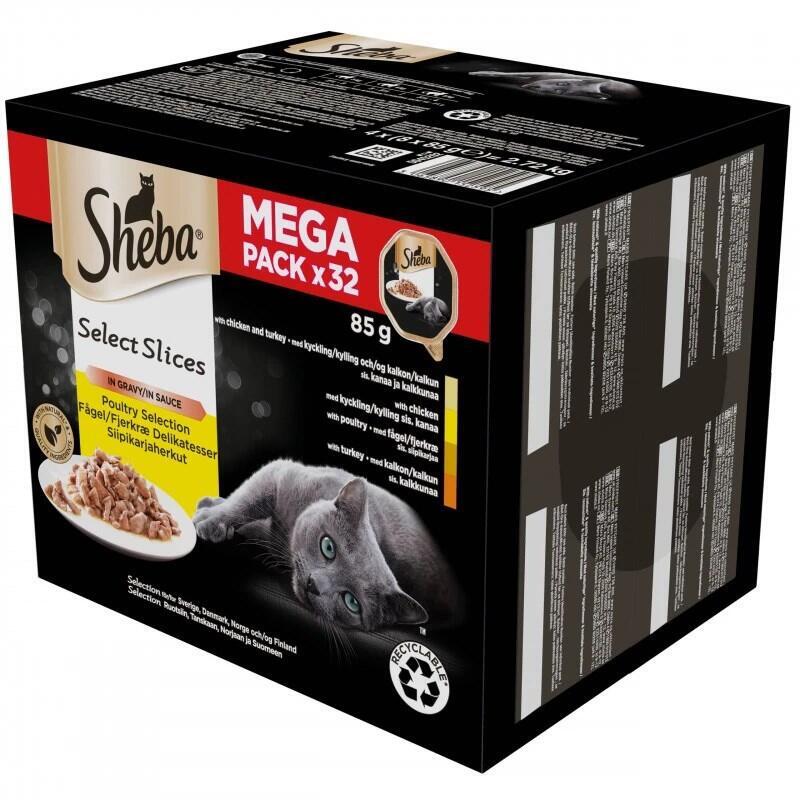 Sheba Bandeja Salsa Ave/Pollo/ Pavo - Comida Húmeda Para Gatos - 32x85g