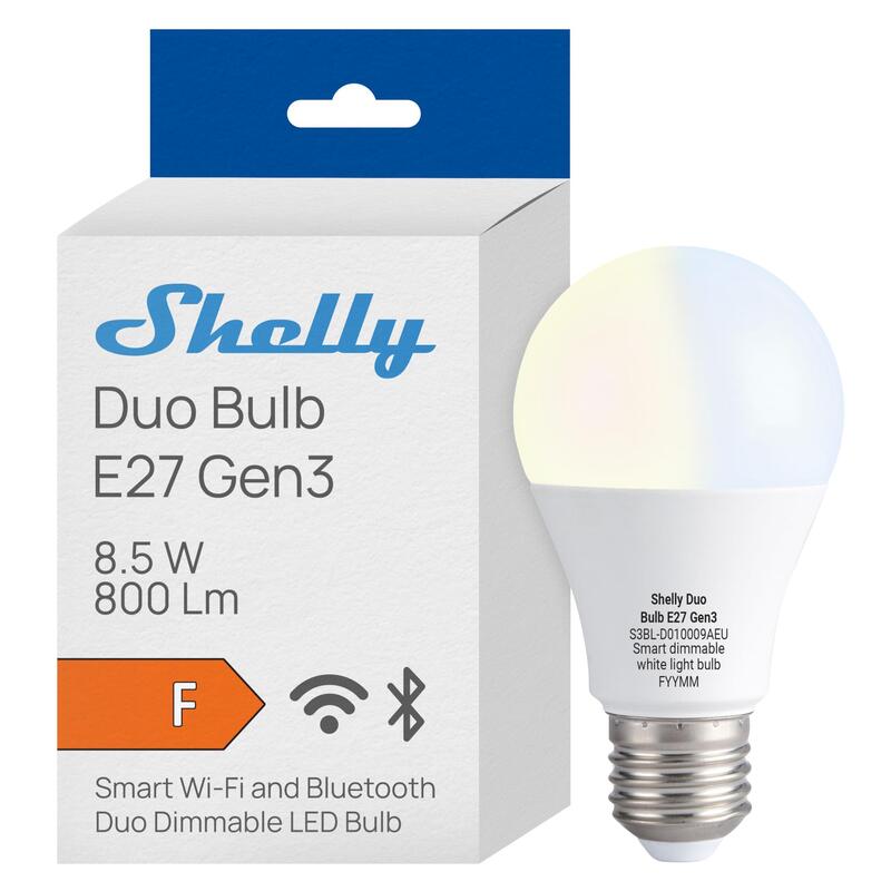 Shelly · Plug & Play · \"Duo Hlb E27 Gen3\" · Led Lampe · Dimmbar · Messfunktion · Wlan · Bt