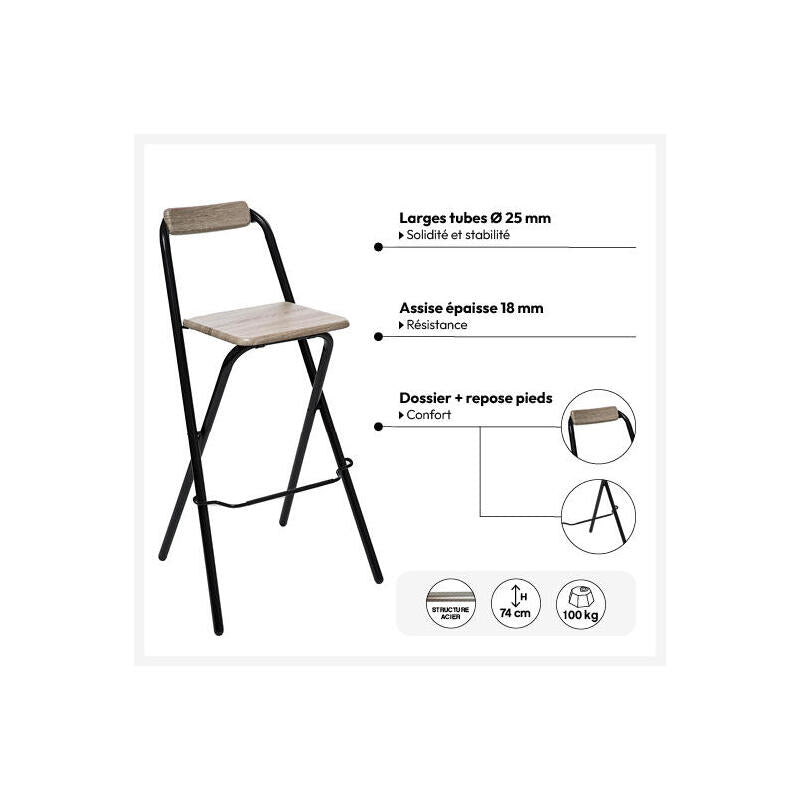 Silla Plegable De Cocina Negra 44x44x79,5cm