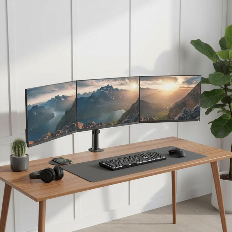 Soporte Para 3 Monitores Maclean, Resorte De Gas, 17"-27", 2-8kg, Negro, Mc-137
