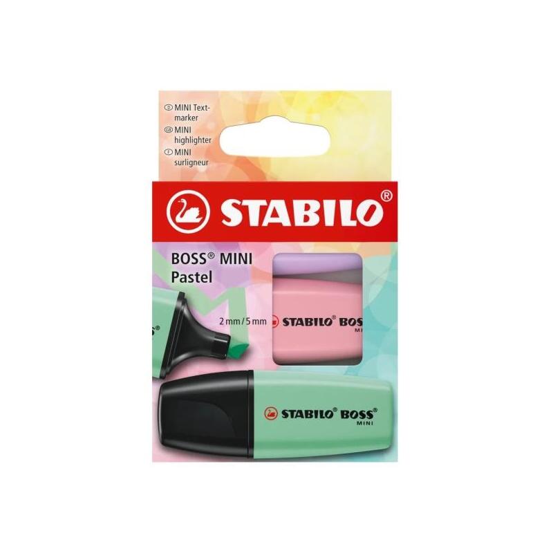 Stabilo Boss Mini Pastel Pack De 3 Marcadores Fluorescentes - Trazo Entre 2 Y 5mm - Tinta Con Base De Agua - Antisecado