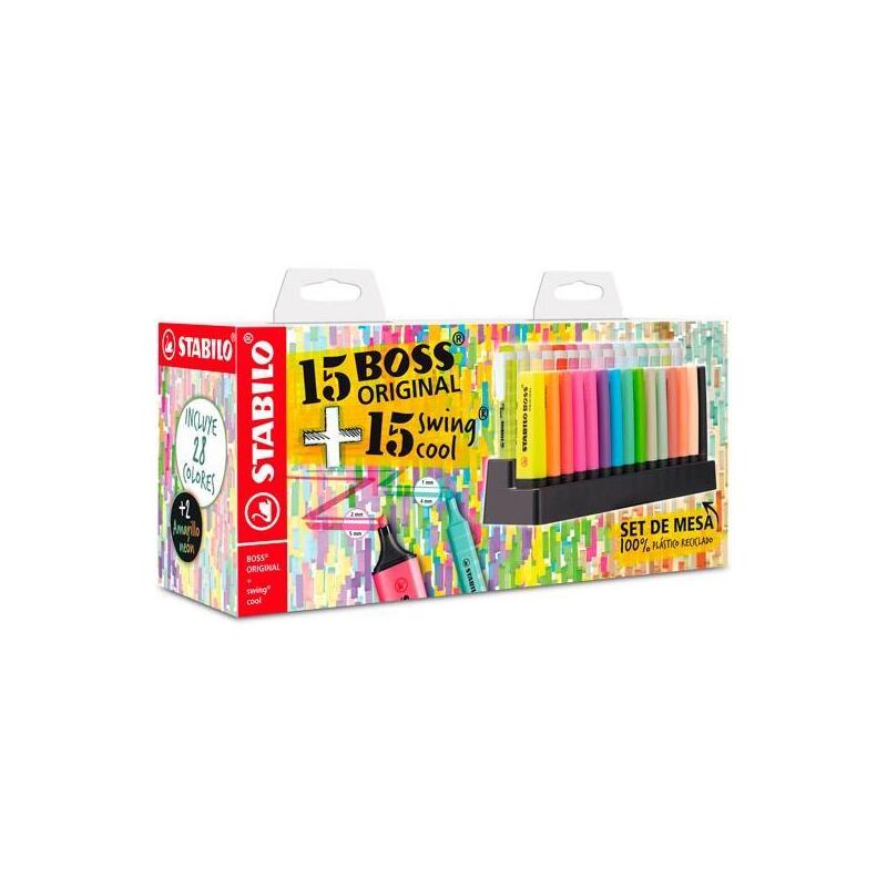 Stabilo Marcadores Fluorescentes Set De Mesa 15 Ud Boss Original + 15 Ud Swing Cool C/Surtidos