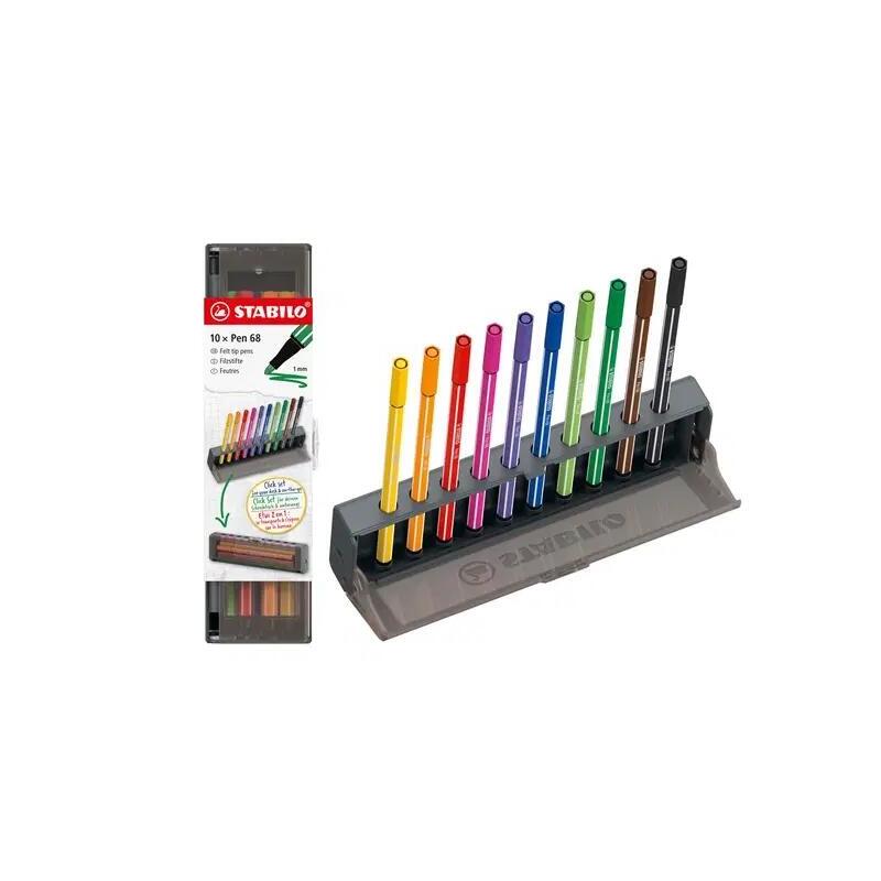 Stabilo Pen 68 Set De Mesa Con 10 Rotuladores De Punta De Fibra - Trazo De 1mm Aprox. - Tinta Con Base De Agua -