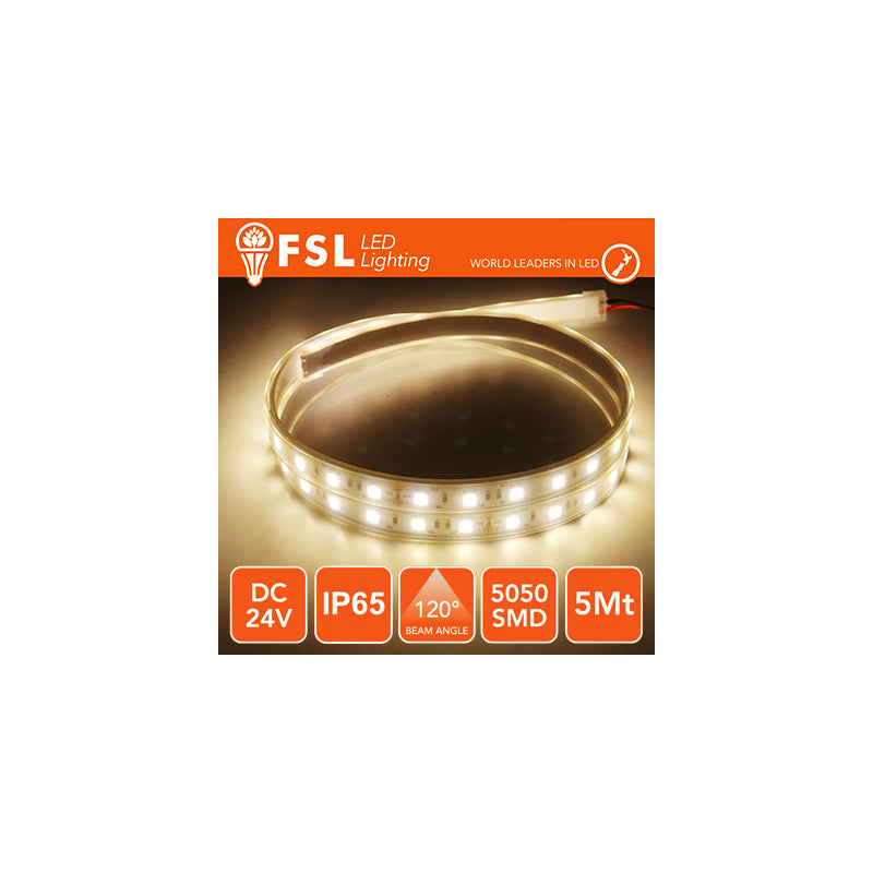 Strip Led 5050 - 5mt 12w 1000lm 3000k 24v Ip65 60led