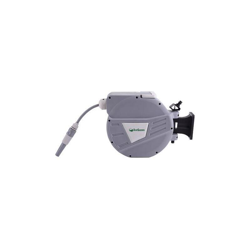 Sungarden Sg0164 Manguera 10 Metros - Recogedor Automatico Con Guia - Soporte Para Instalacion En Pared - Giro 180 -