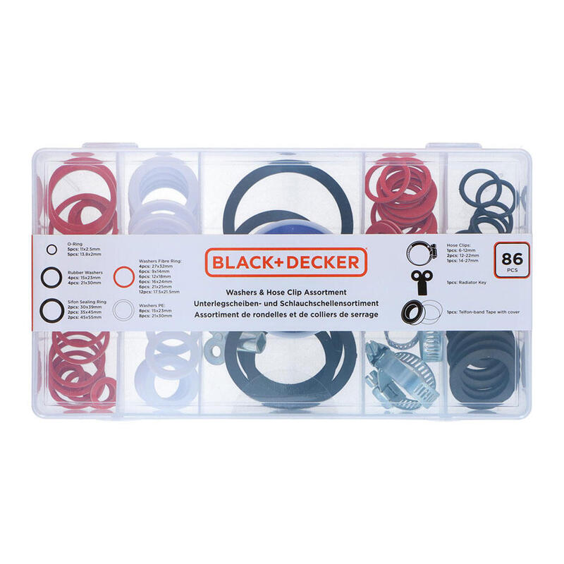 Surtido De Arandelas Y Abrazaderas De Manguera, 86 Piezas Ass Black+Decker