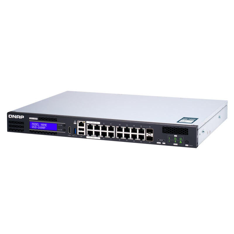 Switch Gestionable Smart Qnap Qgd-1600p-4g 16 Puertos Poe (14*Rj45 Gigabit + 2 Puertos Combinados Sfp/Rj45) Poe Total 370w 4gb Ram Enracable