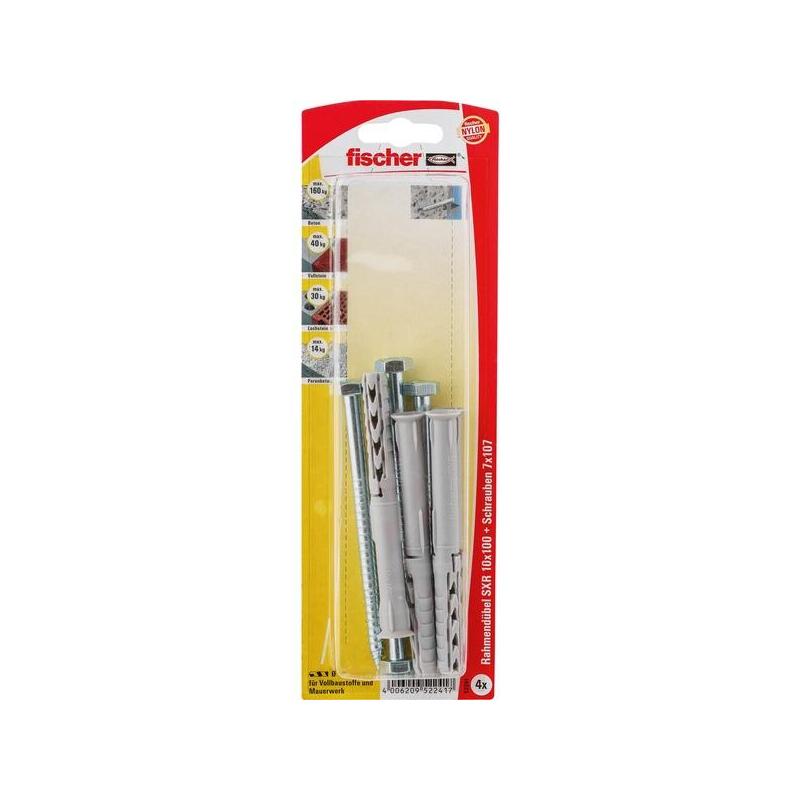 Taco De Eje Largo Fischer Sxr 10x100 Tk Gris Claro, 4 Piezas, Con Tornillo 52236