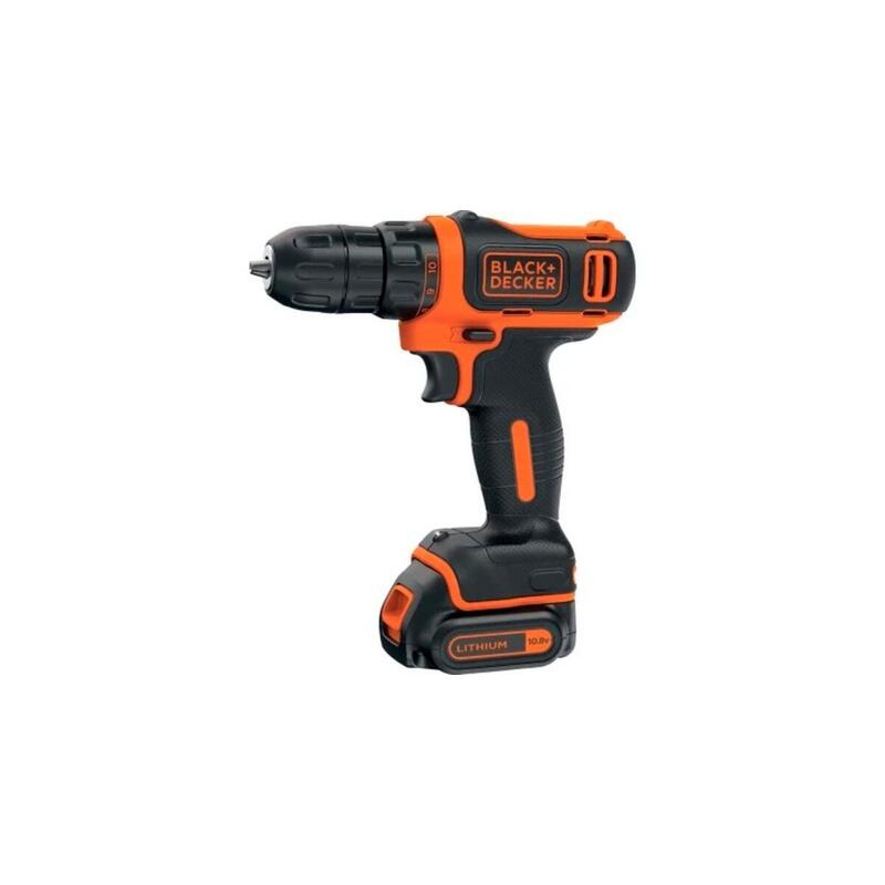 Taladro Atornillador Inalámbrico Black+Decker Bdodd12ka, 10,8 Voltios Negro/Naranja, Batería Li-Ion 1,5 Ah, Maletín Bdodd12ka-De
