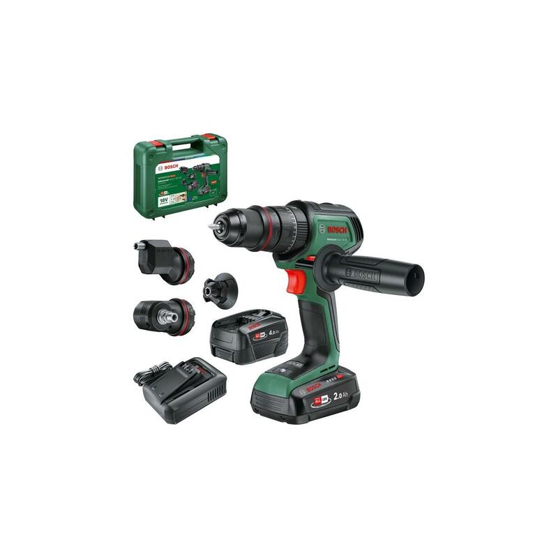 Taladro Percutor Inalámbrico Bosch Diy & Garden Advancedimpact 18v-80 Quicksnap Verde, 2 Baterías De Iones De Litio De 2,0 Ah + 4,0 Ah, Maletín, Power For All Alliance 06039e2104