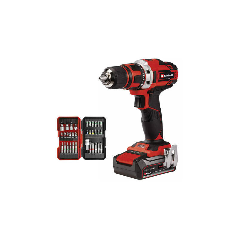 Taladro/Atornillador Einhell Inalámbricote-Cd 18/40 Li, 18 Volt (Rojo/Negro, 1x Li-Ion-Akku 2,5ah, Mit Bit-Set 34-Teilig) 4326645