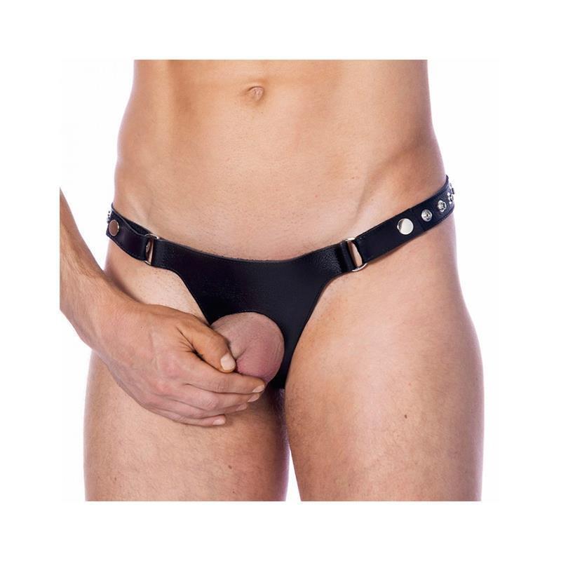 Tanga De Cuero Ajustable Con Abertura