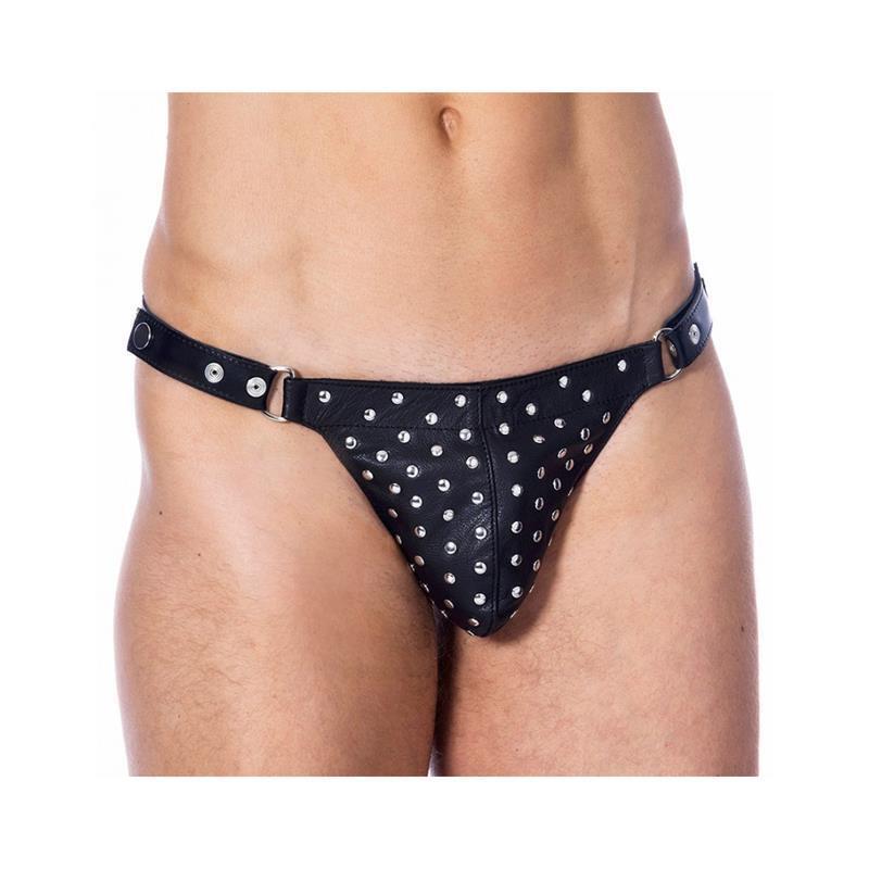 Tanga De Cuero Ajustable Con Tachuelas