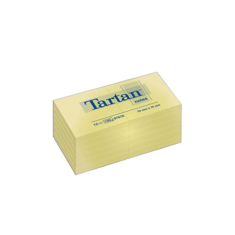 Tartan Pack De 12 Blocs De 100 Notas Adhesivas Reposicionables - 76x76mm - 100% Pefc - Amarillo Claro