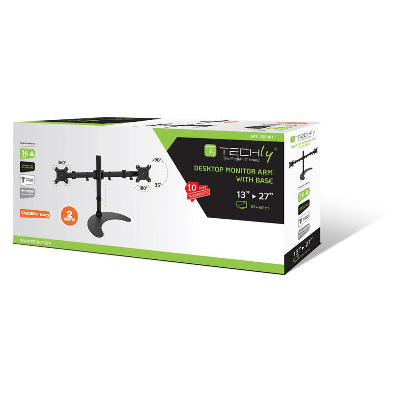 Techly Desk Stand For 2 Monitor 13-27" With Base H.400m Ica-Lcd 3410 68,6 Cm (27") Independiente Negro