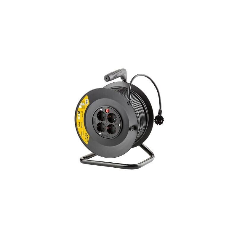 Technik Enrollacable 4 Tomas 50m Negro+Interruptor