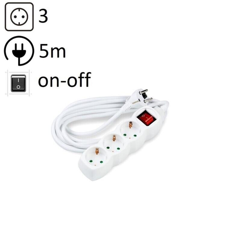 Technik Regleta De Corriente 3 Enchufes 5,0m 16a Blanco+Interruptor