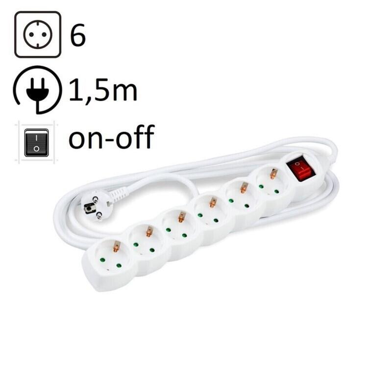 Technik Regleta De Corriente 6 Enchufes 1,5m 16a Blanco+Interruptor