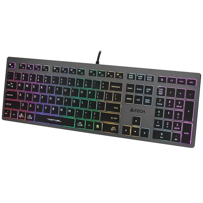 Teclado Ingles A4tech Fstyler Fx60h (Neon Backlit) Usb Qwerty Negro, Gris