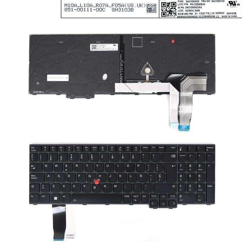 Teclado Lenovo L15 Gen3 T16 P16s Gen1 Retroiluminación, Marco Gris Con Llave Negra 18 0118a Dz01 K17teclado Sn21d93422aa Pk132d6