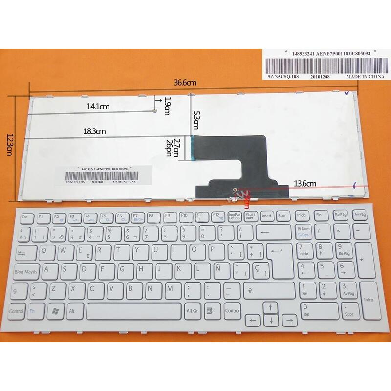 Teclado Para Portátil Sony Vaio Vpc-Ee Series En Blanco Aene7p00110
