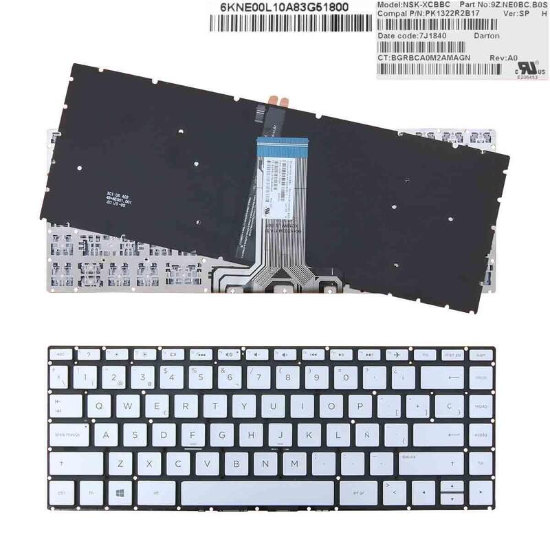 Teclado Retroiluminado Para Portátil Hp Pavilion 14 Bs 14 Bs000 14 Bs100 14 Bs500 Plata Sin Marco Intro Pequeño