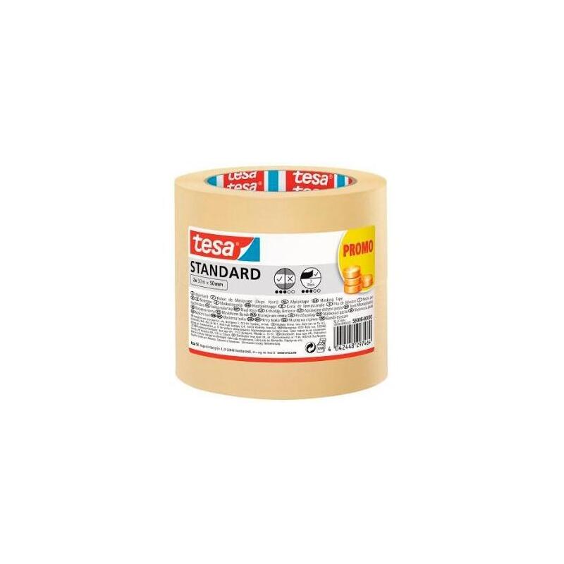 Tesa Cinta De Enmascarar Standard Adhesiva Para Pintor 50mx50mm En Pack De 2 Rollos