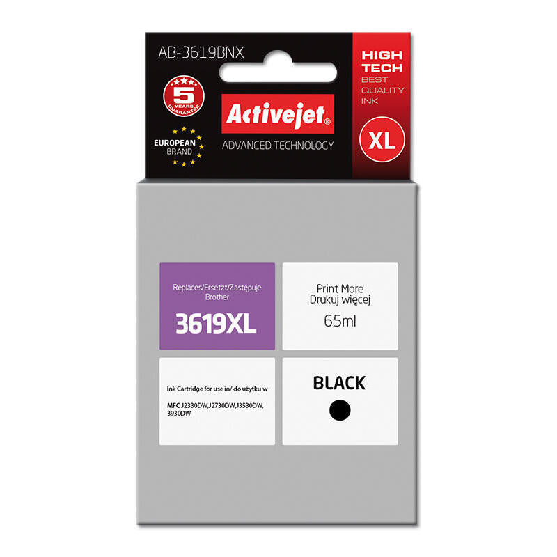 Tinta Activejet Ab-3619bnx (Reemplazo Para Brother Lc3619bk - Supreme - 65 Ml - Negra)