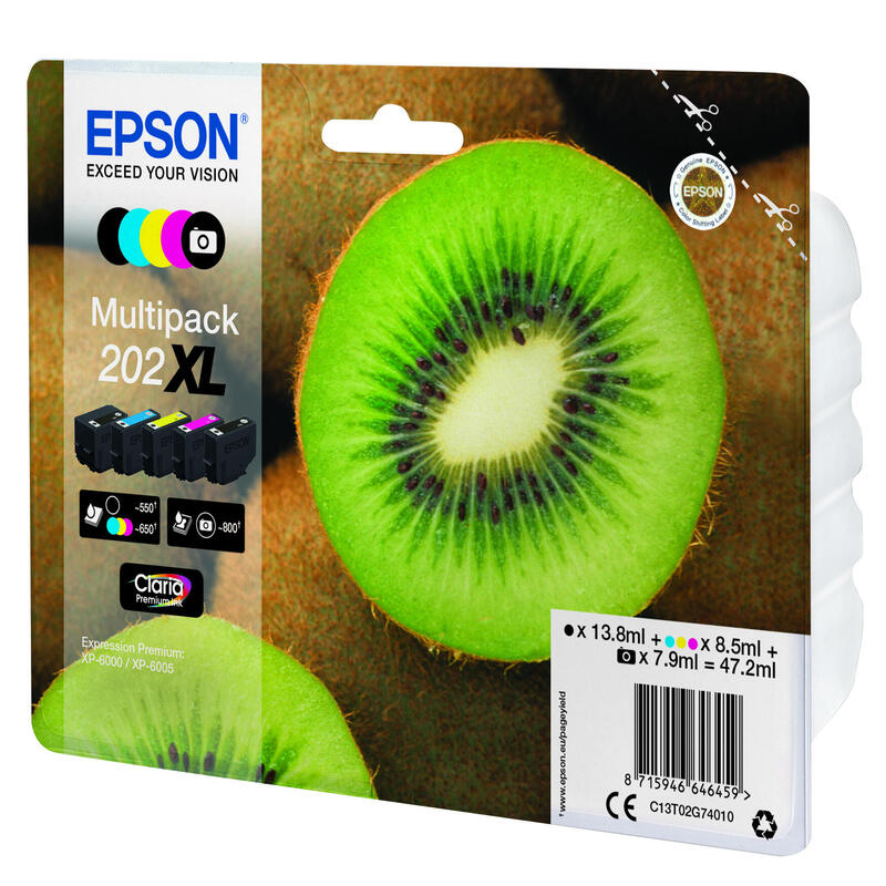 Tinta Original Epson 202 Xl Alta Capacidad Multipack Negro Negro Fotográfico Amarillo Cian Magenta